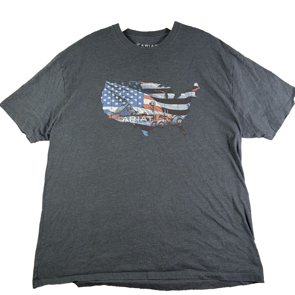Ariat Graphic T-Shirt Mens XXL Short Sleeve Nature Hiking America Gray